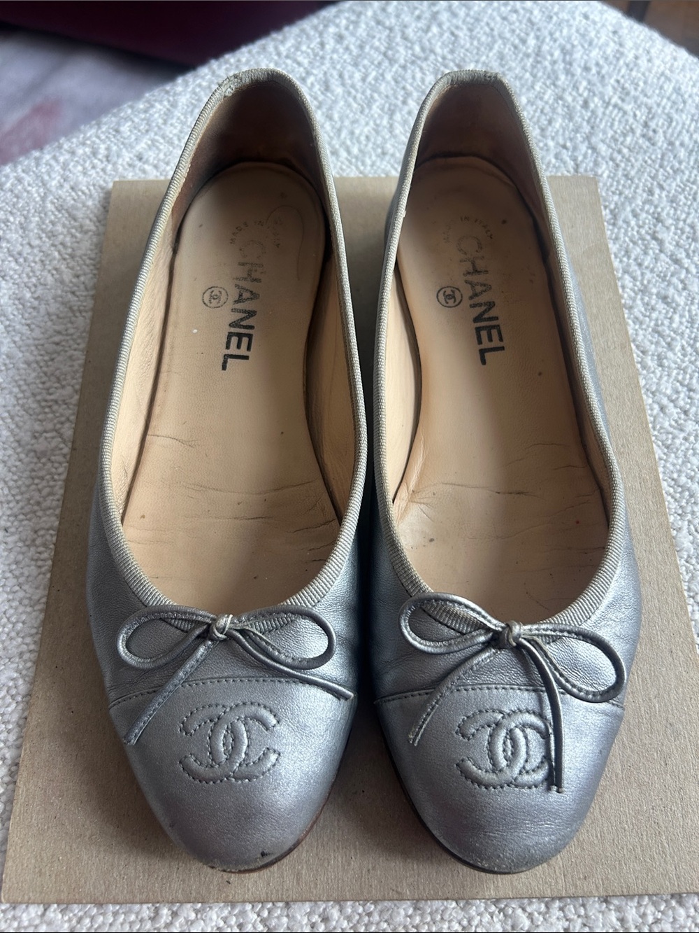 Chanel Silver Ballerina Flats size 38.5